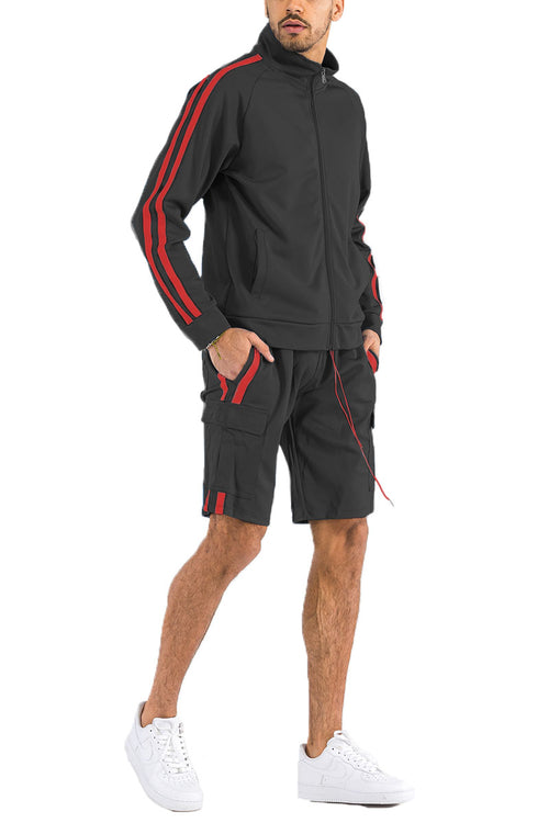 TWO STRIPE CARGO SHORT SET